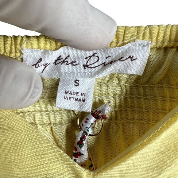 By The River NWT S Yellow Sleeveless Shirred Bodice Handkerchief Hem Maxi Dress - Picture 13 of 16